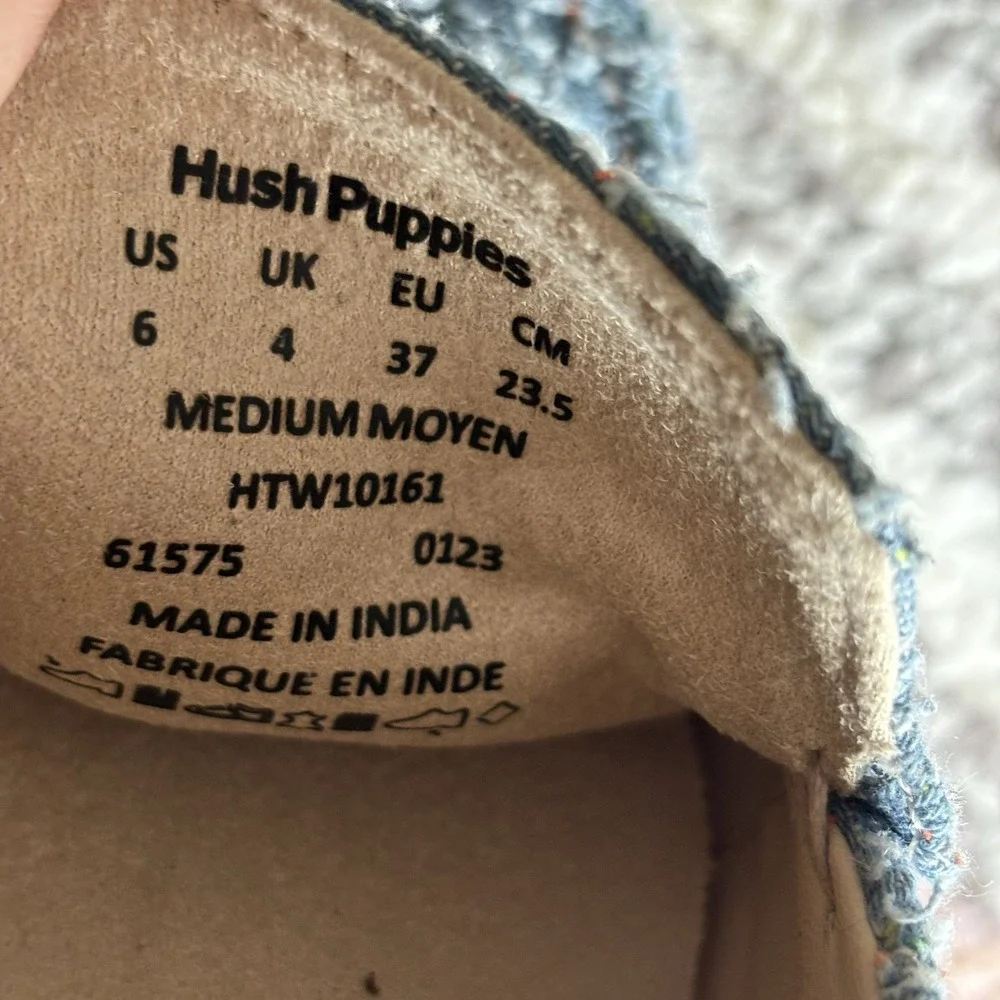Hush Puppies Cora Loafer 6 Blue Denim Tweed Preppy Slip On Flats Shoes Twee New